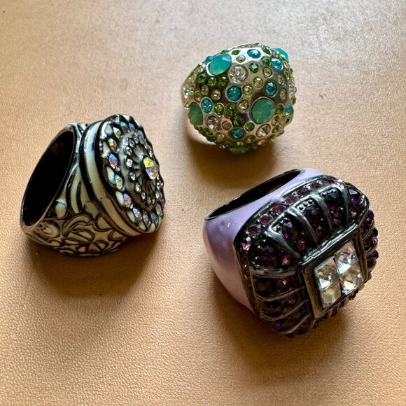 Enameled Crystal Cocktail Statement Vintage Ring Size 9 - Picture 7 of 9